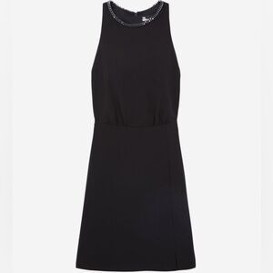The Kooples Black Crepe T-back Mini Dress w Chain Trim Detail Rocker Alt Goth